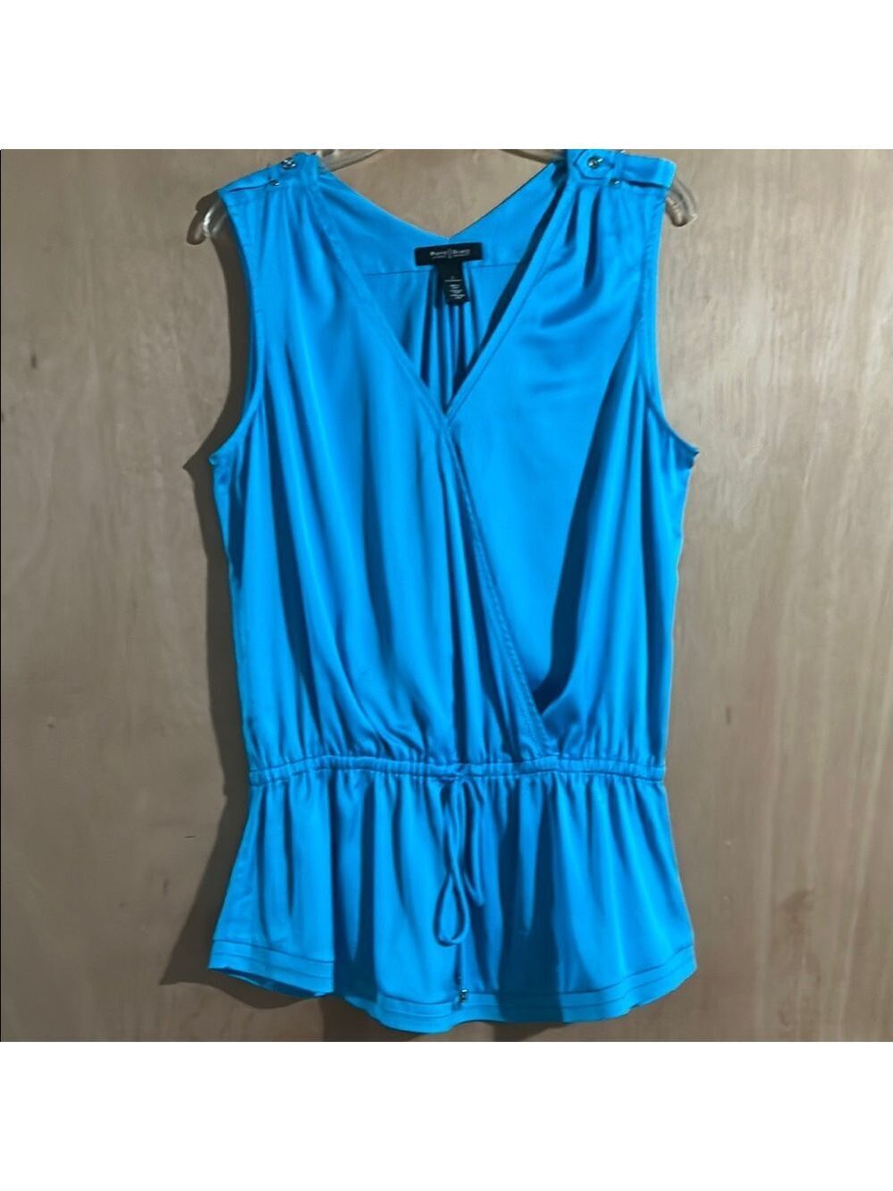 White House Black Market Blue Wrap Tie Front Blouse